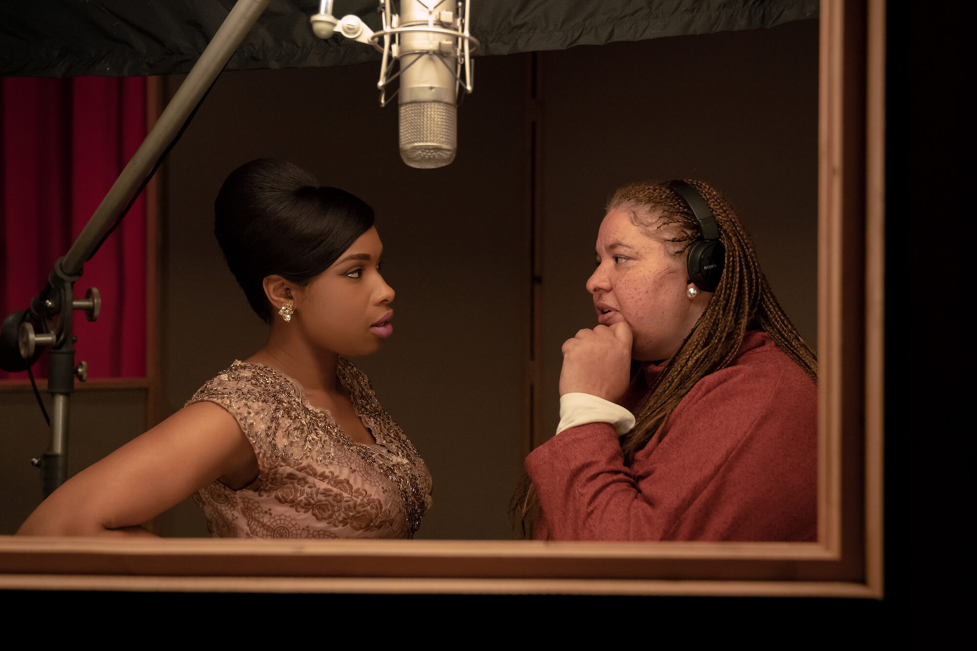 women in recording booth