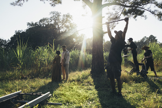 actors and crew filming scene